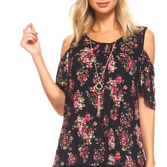 Women's Cold Shoulder Top with Necklace - Picture 5 of 7